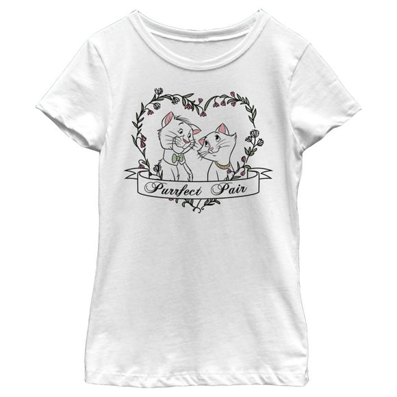 Girl's Aristocats Thomas and Duchess Purrfect Pair Heart  T-Shirt - White - X Small