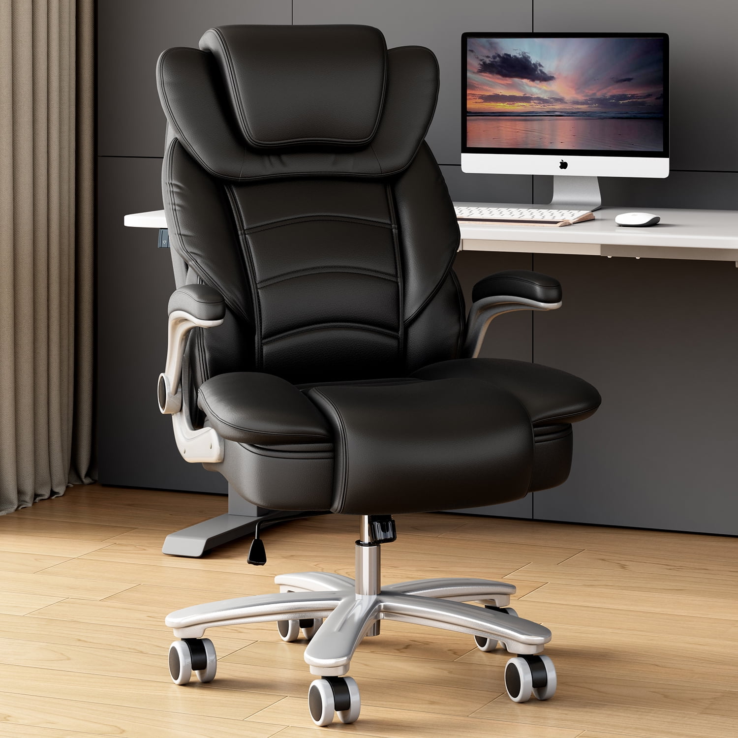 HomeZeer Big and Tall Office Chair 400lbs, High Back Leather Executive Office Chair with Adjustable Armrest, Modern Ergonomic Office Chair with Wide Seat and Lumbar Support, Black