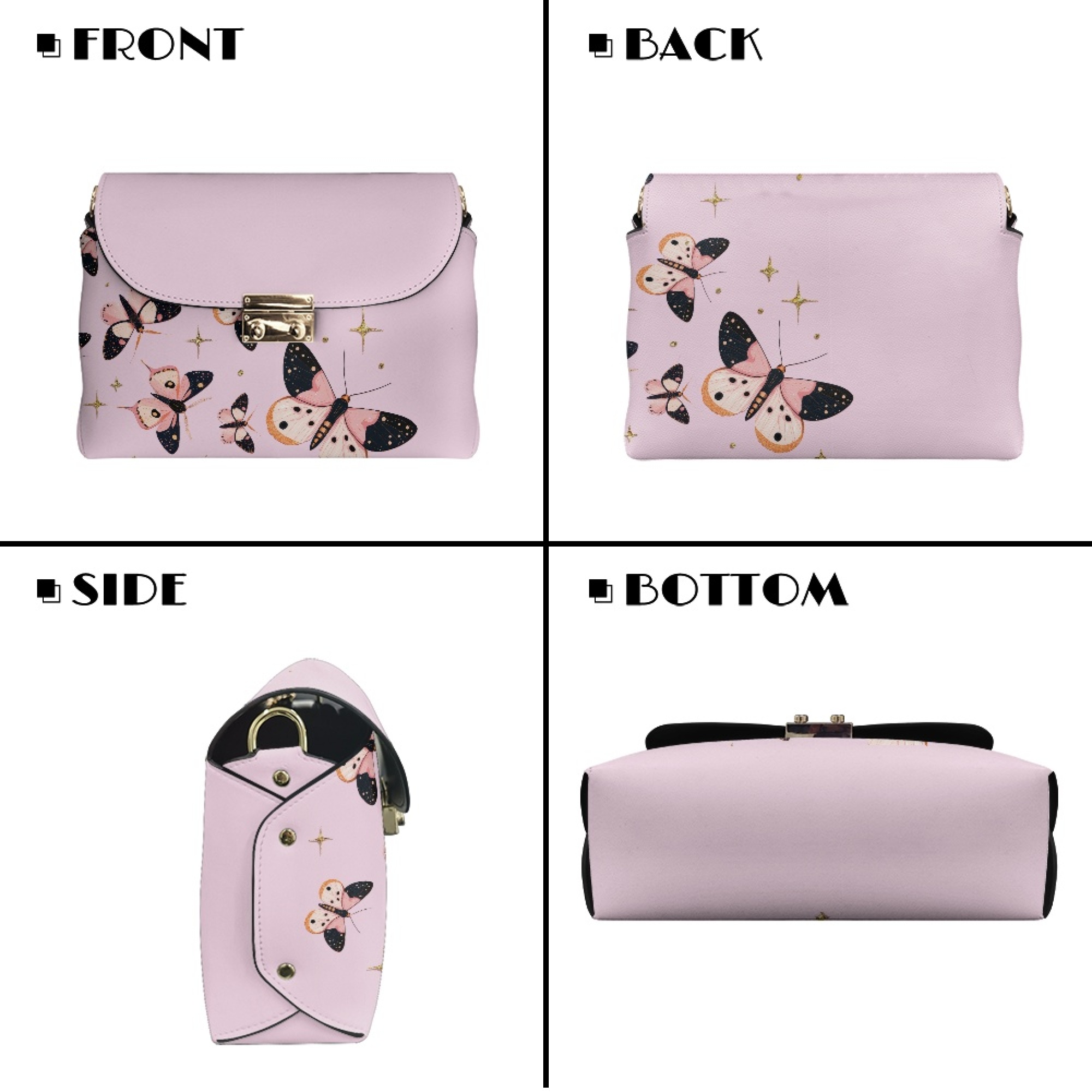TSOVTHRID Pink Butterfly Star Print Crossbody Bags for Women Leather Tree Casual Women's Shoulder Purses Travel Crossbody Handbags with Small Purse Chain Holiday
