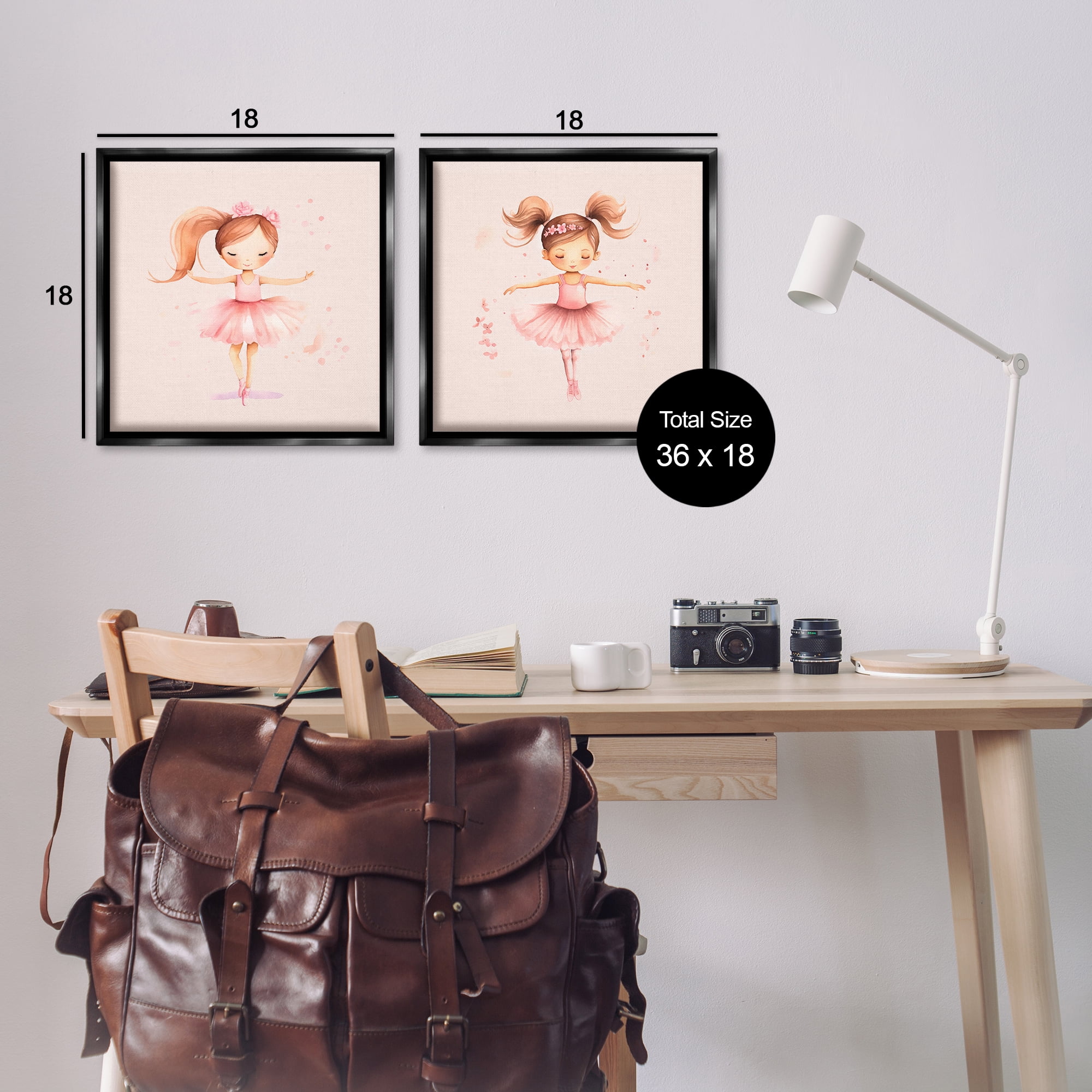Stupell Industries Little Ballerina Dancers People Painting Black Floater Framed Canvas Art Print Wall Art, 18 x 18, Set of 2