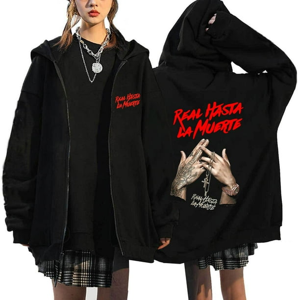 Anuel AA-Sudadera con capucha y cremallera estampada para hombre y mujer, chándal informal, ropa de Anime, Real Hasta La Muerte