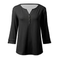 thumbnail image 4 of Fgnfyis T Shirts For Women Summer 3/4 Sleeve V Neck Long Sleeved Casual Loose Fitting Solid Color Top Womens Long Sleeve Tops Black XXL, 4 of 5