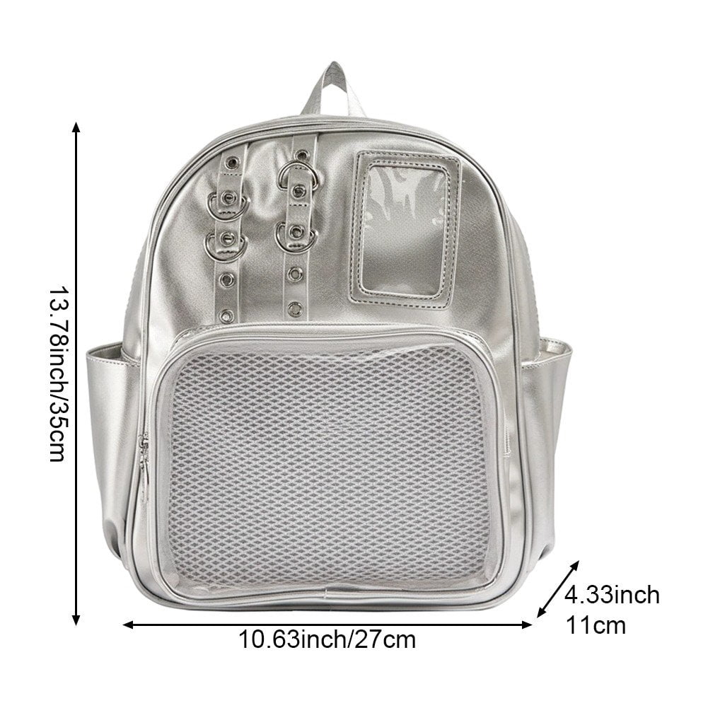 Vjnyvs Mini Transparent Backpack Pin Display Bags Lolita Shoulder Bag with Clear Window Casual Rucksack for Work Travel Sports
