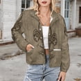 thumbnail image 3 of Jackets for Women Winter Coat Jackets Flannel Stand Collar Jacket(Vintage Fleur-de-lis Sepia,Size:S-4XL), 3 of 7