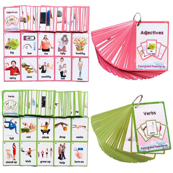 Tarjetas Flash de verbos/adjetivos, tarjetas Flash en inglés, tarjetas de bolsillo, juguetes de aprendizaje para niños, material educativo para niños de preescolar