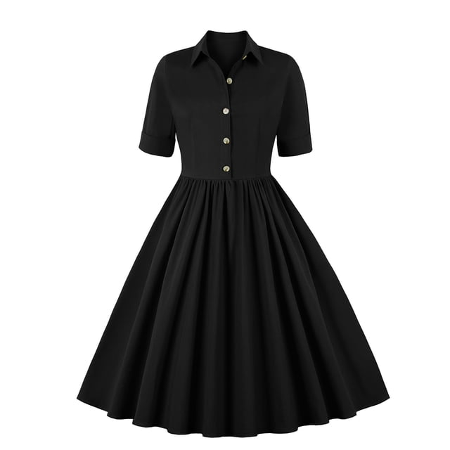 Pompotops Mode Femmes Été Rétro Décontracté Pull Couleur Unie Sexy Manches Courtes Robe Longue