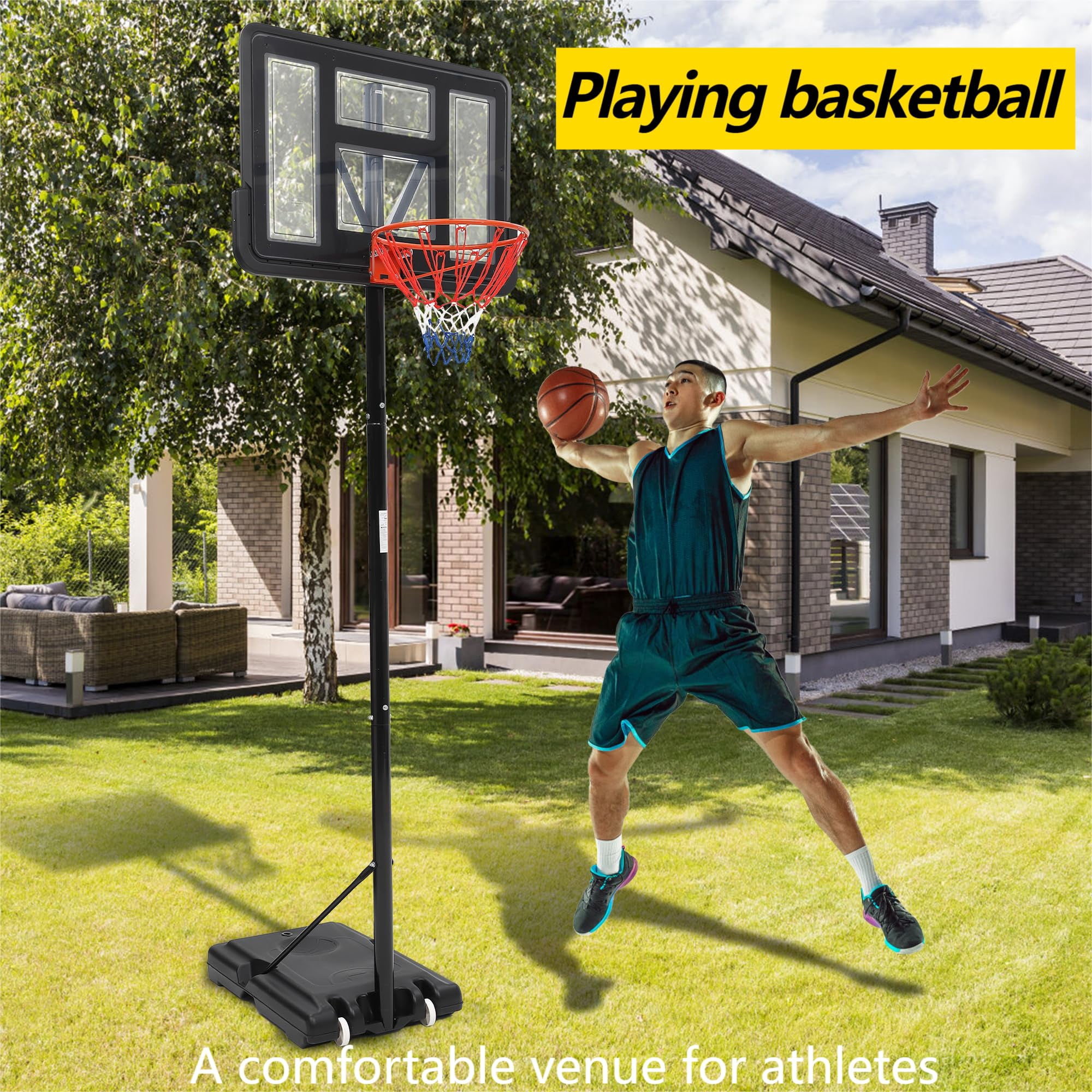 Luku Portable Basketball Hoop Outdoor, 5.2-10FT Height Adjustable Basketball Hoop Goal System with 44" Backboard and Wheels for Youth Adults - Backyard, Indoor Play