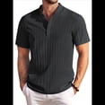 thumbnail image 1 of Camiseta Informal Henley de Corta con Cuello Mao para Hombre, Camiseta Texturizada de Playa para Verano. Negro L, 1 of 10