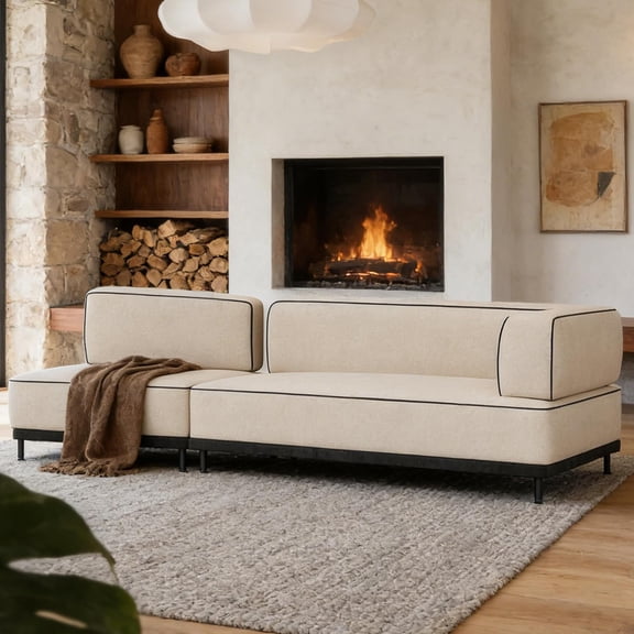 gaoyangjiaju 95.27" Modern L-Shaped Fabric Chaise Sofa, High-Density Foam Couch for Living Room, Apartment, Bedroom, or Office Lounge, Beige, Comfortable Oversized Loveseat