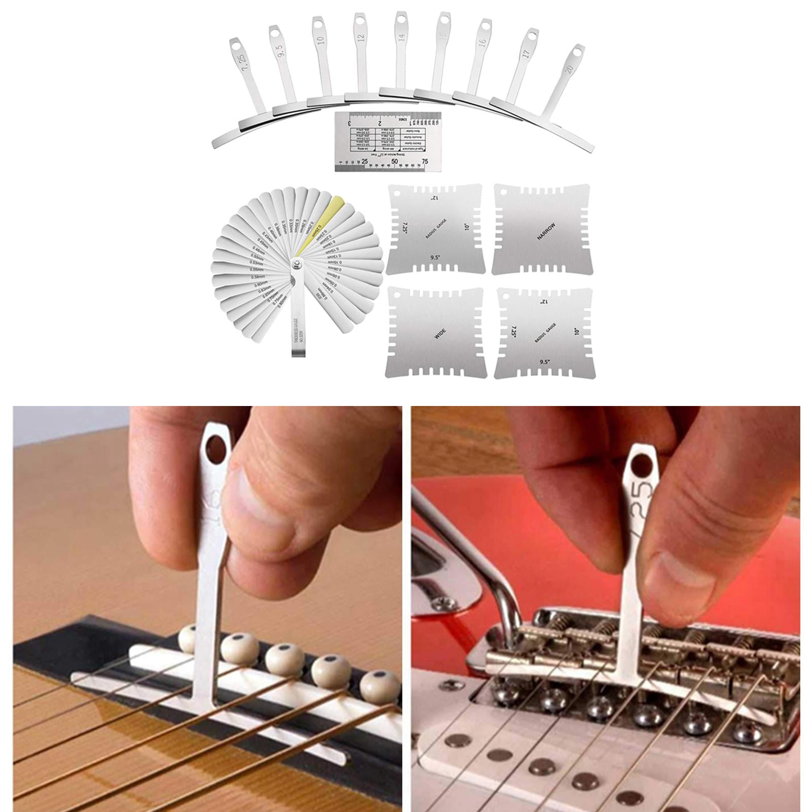QccHieUs 15 Pieces Guitar Luthier Tools Set Professional Guitar Radius Gauge Guitar Notched Radius Gauges for Guitar and Bass Setup