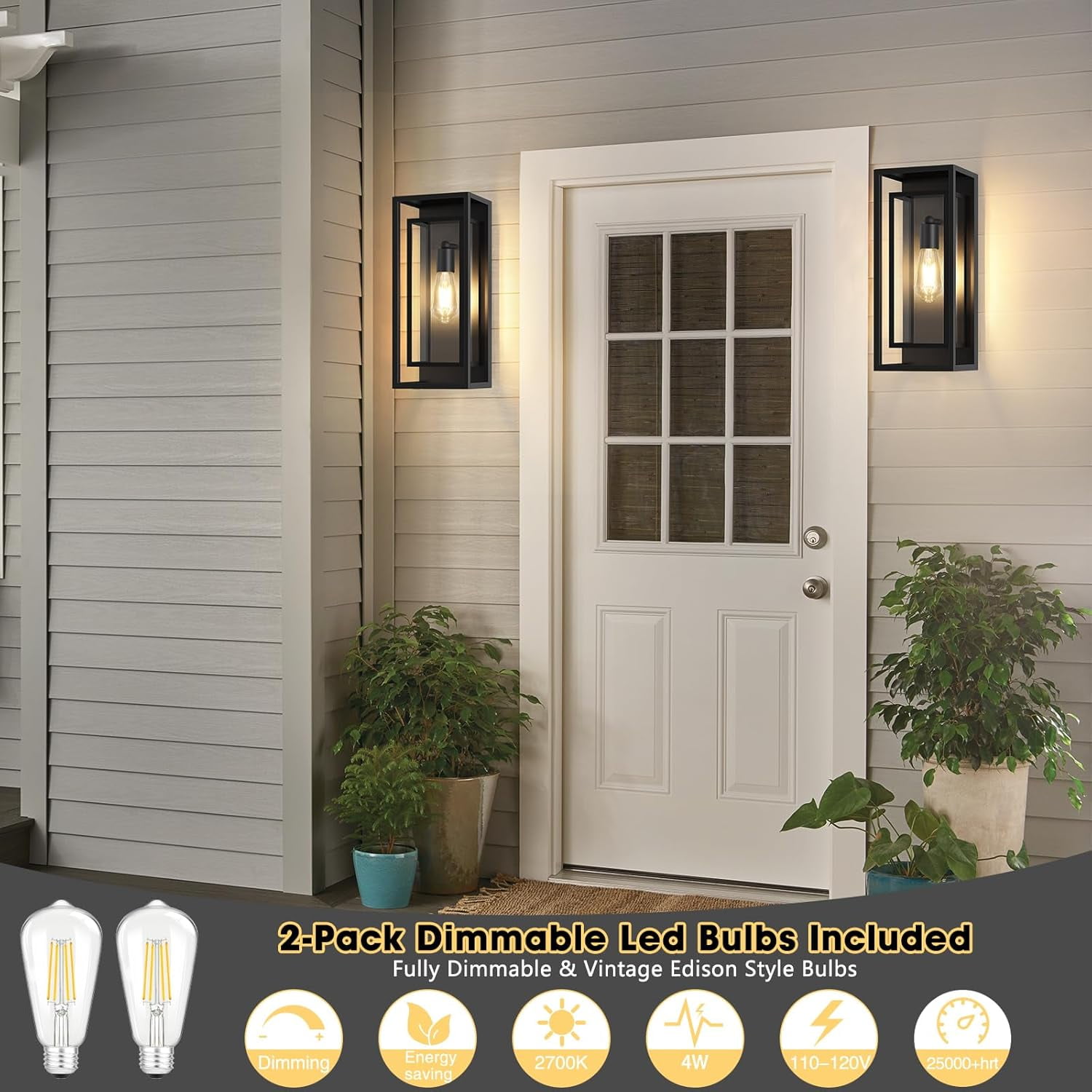 16.5'' Large Outdoor Wall Light Fixtures Porch Wall Lanterns Exterior Waterproof Lanterns Porch Sconces Wall Mounted Lighting with E26 Sockets & Glass Shades