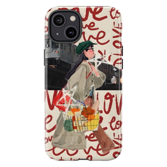 Aesthetic Retro Girl iPhone Case for iPhone 17 16 15 14 13 12 11 Pro Max Plus Mini - Vintage Art Illustration Shockproof Protective Cover
