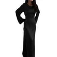 thumbnail image 2 of Maxi Dresses for Women Elegant Classy Fall Long Bell Sleeve Ruched Bodycon Fitted Cocktail Party Slit Dress Black XS, 2 of 7