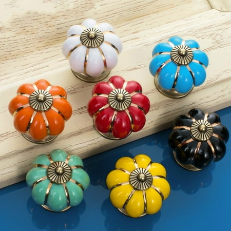 Decorative Drawer Pulls Sytian® 7pcs Multicolor Candy Color Baby Kid's Children's Furniture Drawer Handles Decorative Pumpkin Ceramic Door Cabinet Drawer Knobs Pull Handles Creative Cupboard Handle Pull Knobs with Screw ()