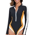 thumbnail image 2 of Women's Sleeveless One Piece Wetsuit Conservative Sexy Backless Color Matching Swimsuit with Removable Bra Pads for Swimming Vacation,Yellow,L, 2 of 5