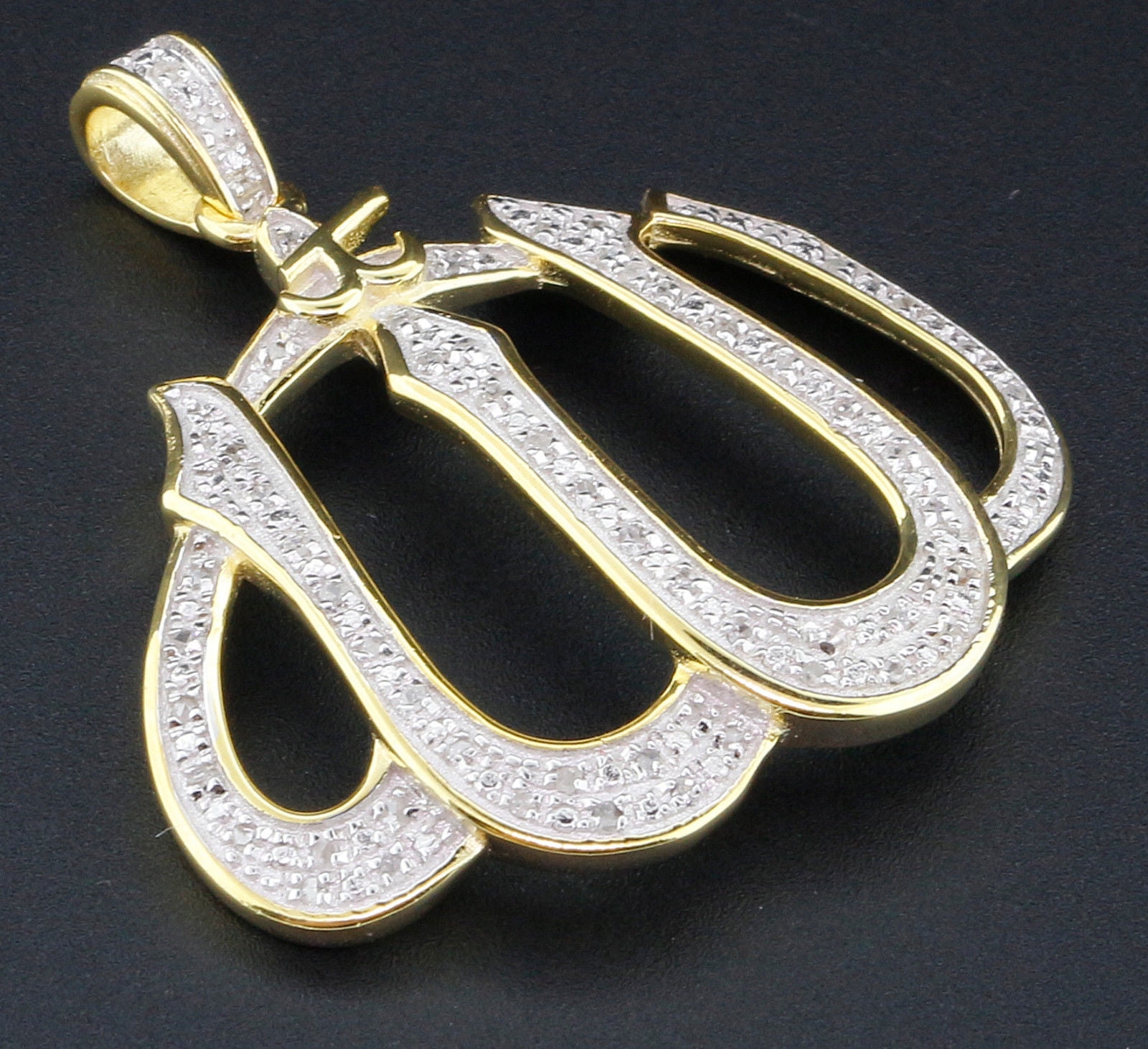 Details about   Jumbo 3.75'' 14K Gold Finish Simulated Diamond Allah Muslim Flower Pendent Charm 