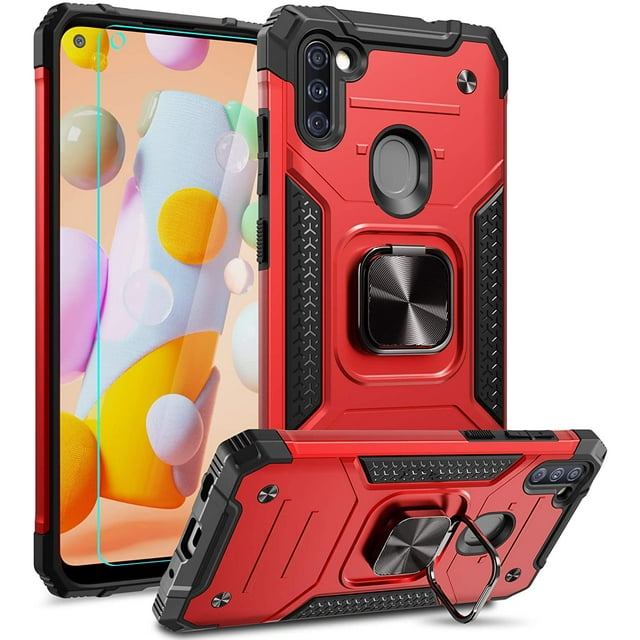 for Samsung Galaxy A11 Case with Screen Protector,Armor Cover Protective Case for Samsung Galaxy A11 Case with Ring,Magnetic Case with Kickstand Phone Case for Samsung Galaxy A11, Red