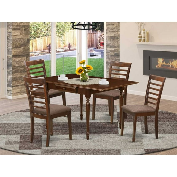 East West Furniture Monza 5-piece Wood Dining Table and Chairs in Mahogany
