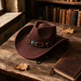 thumbnail image 4 of Qwertyu Western Cowboy Hat for Men Women Wide Brim Fedora Hat with Buckle Belt Fashion Vintage Jazz Cap Coffee, 4 of 6
