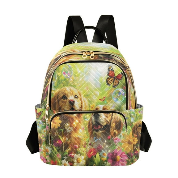 Casual Dogs with Flowers and Butterflies Backpack for School,College and Travel, Water Resistant Bookbag,