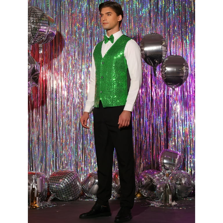 Unique Bargains Men's Disco Shiny Sequin Vest Suit Waistcoat Unique Bargains Men's Disco Shiny Sequin Vest Suit Waistcoat