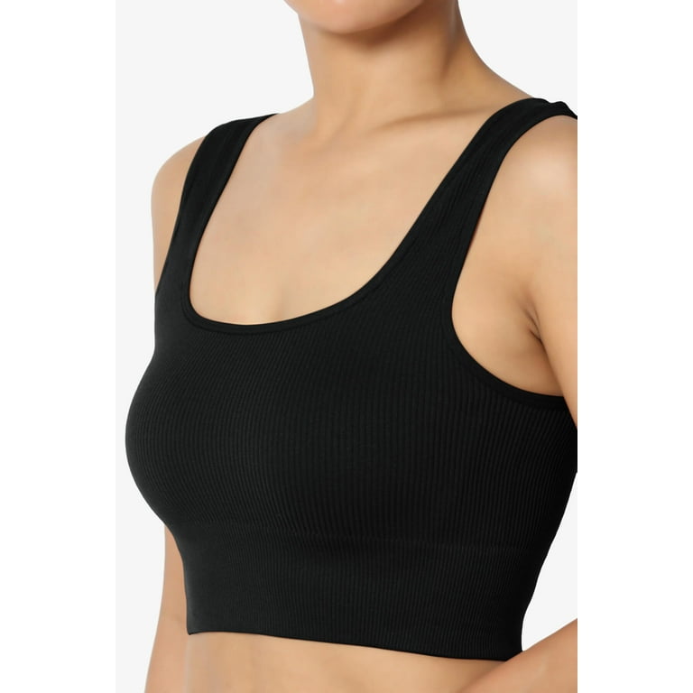 KIKIWING Women's Seamless Sports Bra Workout Crop Top Tank Tops for Women  Long Lined Sports Bra Ribbed Crop Top Fitness Medium Black