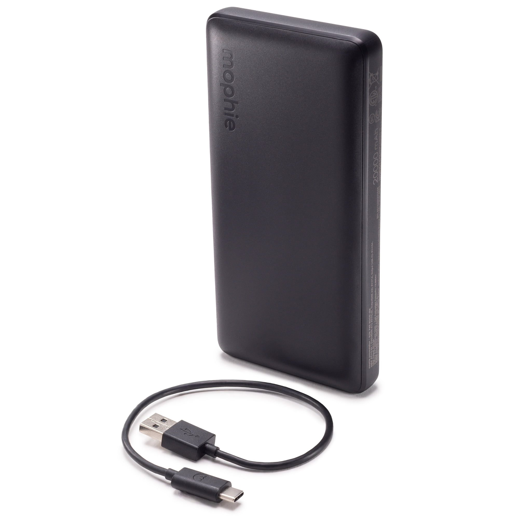 mophie 20k Portable Power Bank and Portable Charger - USB-A and USB-C Inputs -Portable Charger Compatible with iPhone, iPad, AirPods, Samsung Galaxy, Pixel & More - Includes Charging Cable – Black