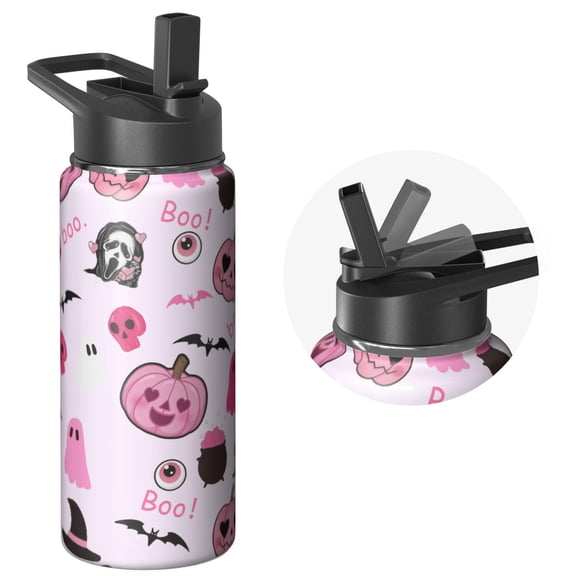 Halloween Tumbler 18oz with Straw and Lid – Stainless Steel Insulated Travel Coffee Cup – Cute Ghost Pumpkin Witch Design – Gift for Women Men