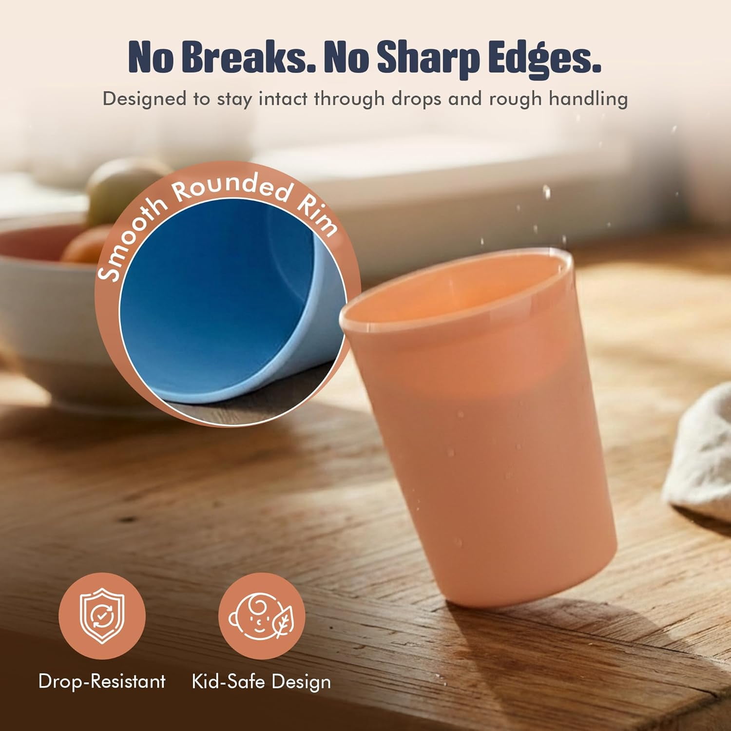 6 Pcs. Small Reusable Cups –8 oz Unbreakable Drinking Glasses -Toddler Cups for Water, Juice, Milk–BPA Free Stackable Tumblers Plastic Cup set for Kitchen, Picnics, Parties- Kid-Friendly