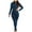 #03 Blue, variant on Womens Button Front Dark Wash Sustainable Stretch Denim Straight Leg Jumpsuits Fashion Pockets Playsuits Denim Daily High Waisted Long Sleeve Rompers