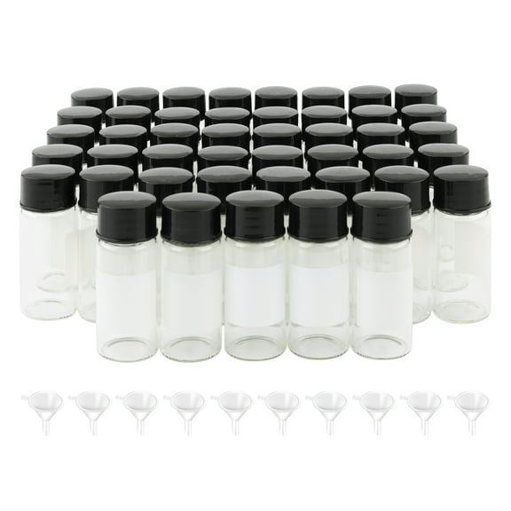 10ml Empty Glass Vials 45Pcs  0.3oz Clear Liquid Sampling Sample Glass Bottles Vials Glass Thread Bottles with Writing Area, 10 Funnels Include
