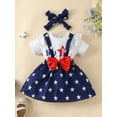 thumbnail image 3 of Wassery Infant Baby Girls 4th of July Outfits Letter Print Short Sleeve Crew Neck Rompers Jumpsuit  and Bow Suspender Sleeveless Strap Dress Headband Independence Day 3Pcs Set 0-18M, 3 of 9