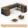 thumbnail image 2 of 78" Executive Desk with Lockable File Cabinet, L Shaped Executive Desk with Power Outlets, Reversible Computer Desk with Drawers, Storage Shelves and Privacy Screen, Rustic Brown, 2 of 7