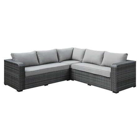 Emerald Home Brunswick Dark Gray And Light Outdoor Sectional With All Weather Resin Wicker Aluminum Frame Olefin Cushions
