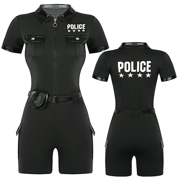 YiZYiF Womens Police Officer Costume for Womens Cop Dirty Jumpsuits Halloween Party Cosplay Uniform Black XL