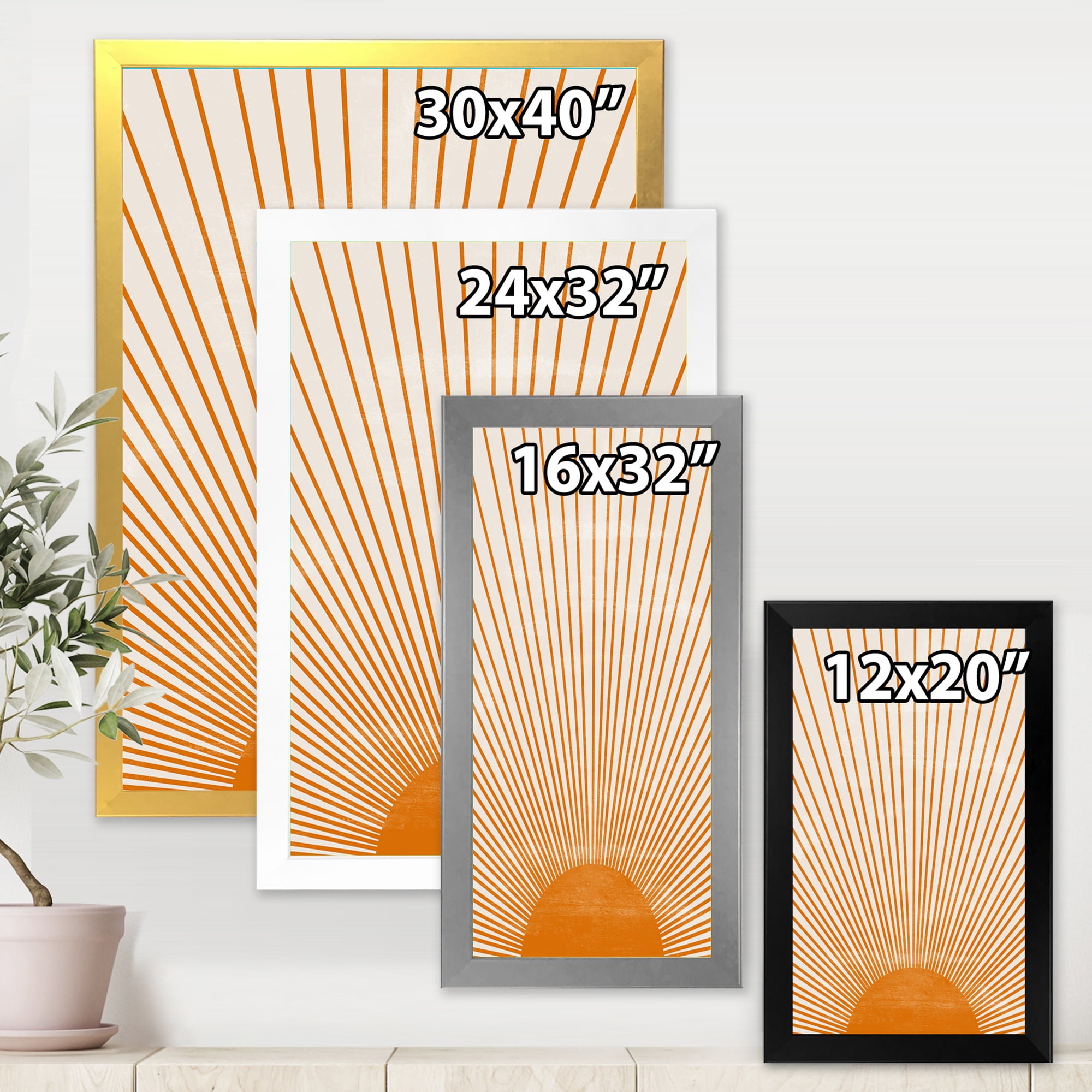 Designart 'Orange Sun Print On Beige III' Modern Framed Art Print