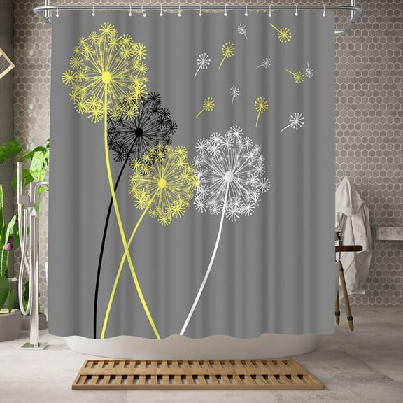 Dandelion Shower Curtain Yellow and Grey Shower Curtain Bathroom Decor Polyester Fabric,72x72inch