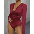thumbnail image 3 of Women Deep V Neck Bodysuit Elegant Long Sleeves Bodycon Romper Lace Patchwork Solid Color Slim Fit Jumpsuits, 3 of 8