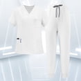 thumbnail image 2 of Scrubs for Women Set Stretch V-Neck Top & Jogger Pants with Drawstring Medical Nursing Uniforms Set with Pockets White XXL, 2 of 6