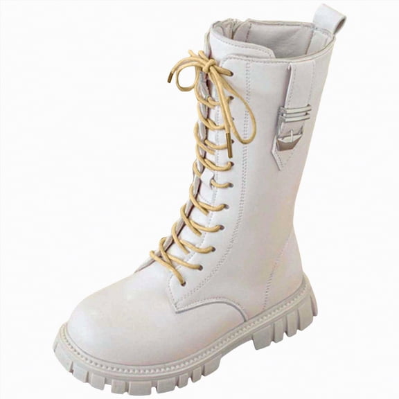 Gvdentm Kids Winter Boots for Girls Girls Boots Kids Boys Winter Snow Mid Calf Boots Lined Fuzzy Chic Kid's Shoes Winter Boots for Kids(White,3.5)