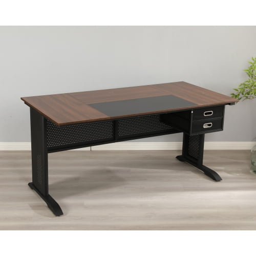 63" Spacious Computer Desk with 2 Drawers – Rustic Brown & Black Gaming Writing Desk for Home Office, Study, Modern Simple Design (Chair not included)