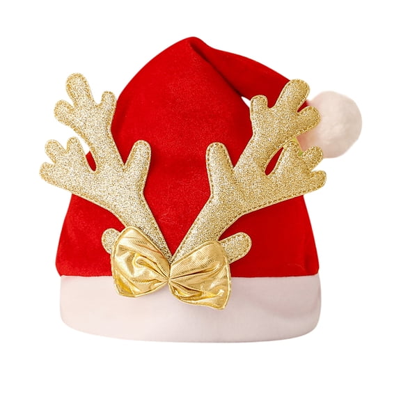 WZXFASHION Christmas Hats for Women Knit Santa Hat with Glitter Reindeer Antlers and Bow Womens Beanie Hats for Winter Daily Wear