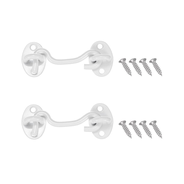 Uxcell 2-Pack Pestillo de gancho y ojo para puerta de 3 pulgadas, pestillo de acero inoxidable para puerta de granero, pestillo de puerta de gancho y ojo blanco