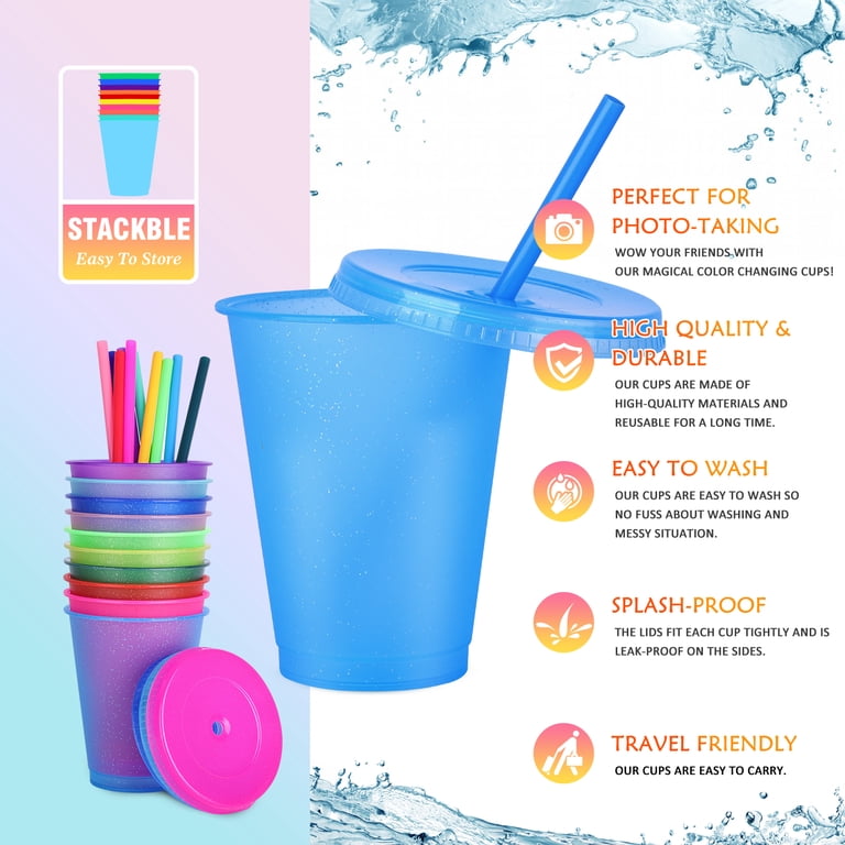 Teoryieer Reusable Plastic Cups with Lids & Straws, 16 oz photo 4