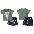 thumbnail image 4 of SILVERCELL Toddler Western Baby Boy Clothes Short Sleeve Cow Print T-Shirt Tops Drawstring Shorts 2Pcs Summer Outfit 0-3 Years, 4 of 5