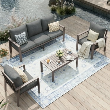POTEBAN Aluminum Patio Furniture Set, Modern Metal Outdoor Sectional Sofa, Patio Conversation Sets with Side Table for Poolside, courtyard,Grey