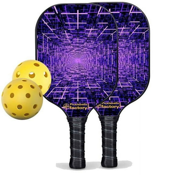 Pickleball Factory PB00034-2-G Best Pickleball Set - Data Grid Pickleball Paddles, Pickleball Paddle & Ball Set, Glassfiber Graphite