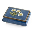 thumbnail image 1 of Hand-made 18 Note Royal Blue Edelweiss Inlay Musical Jewelry Box - As Time Goes By (Casablanca), 1 of 2