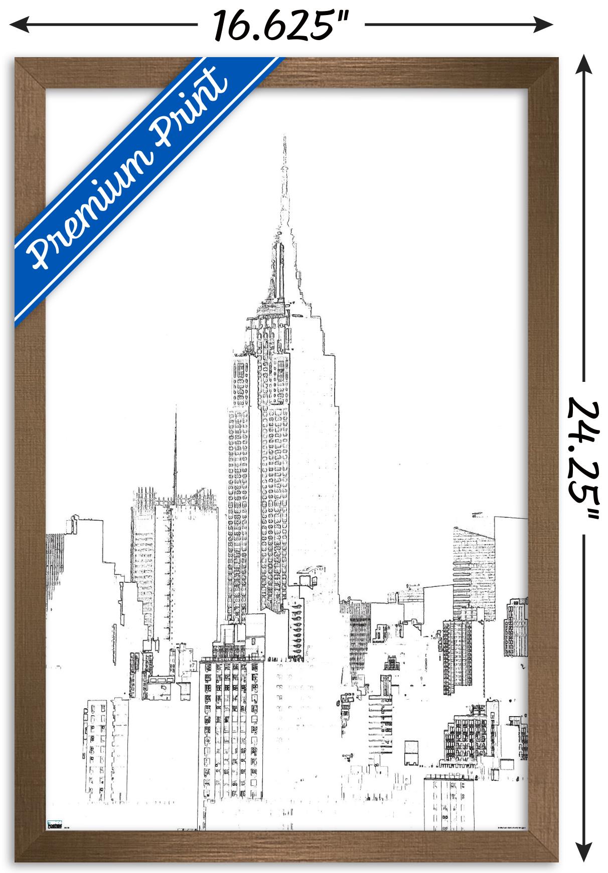 Line Art - New York Skyline Wall Poster, 14.725" x 22.375", Framed