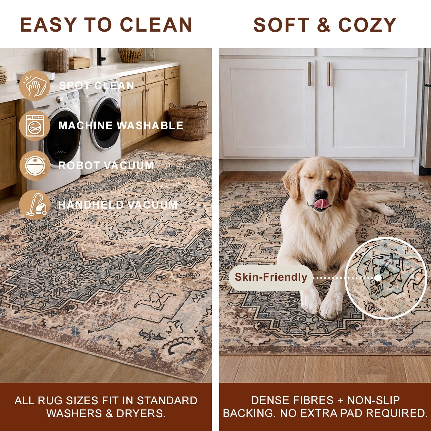 Tapis Esmira Lavable à la Machine Traditionnel pour Salon, Chambre, Salle A Manger, Entrée, Couloir et Plus Encore.